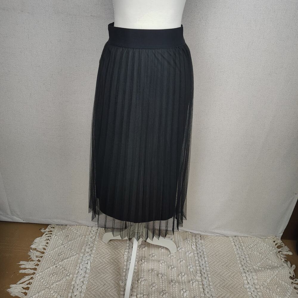 Metrowear Black Pleated Tulle Midi Skirt Women's Small Balletcore Goth